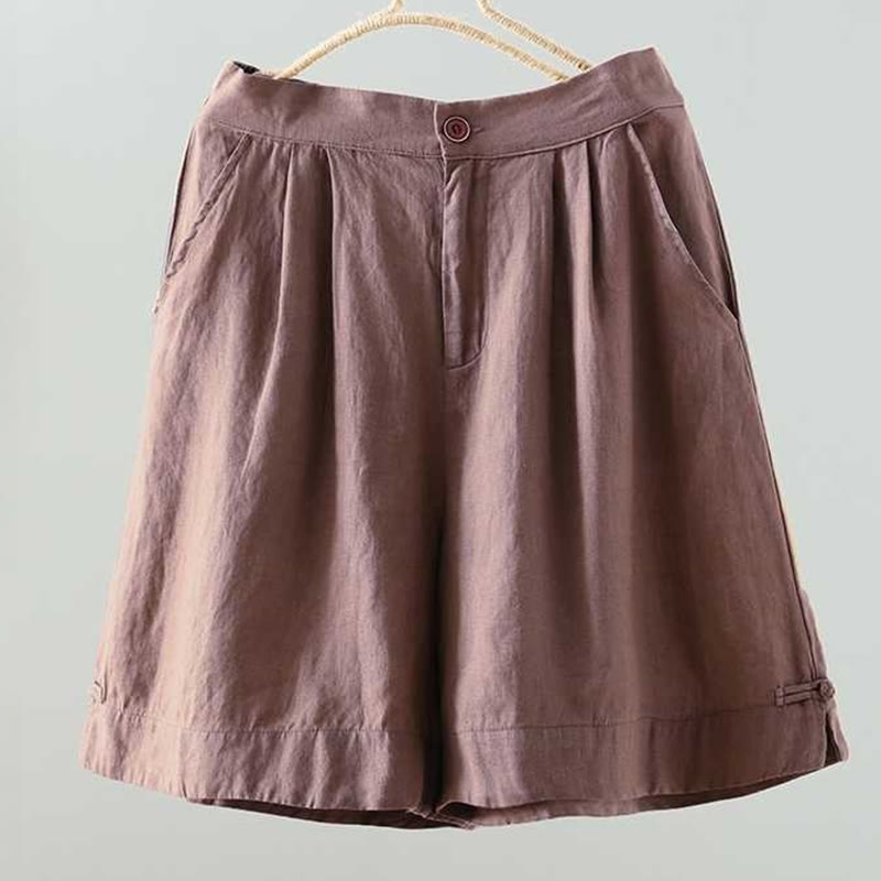 Pantalones cortos de verano informales con diseño de rana, de fibra acrílica, con botones y cremallera, de Buddha Stones, para mujer, con bolsillos - SaddleBrown - US12, UK/AU16, EU44 (2XL) - image 11