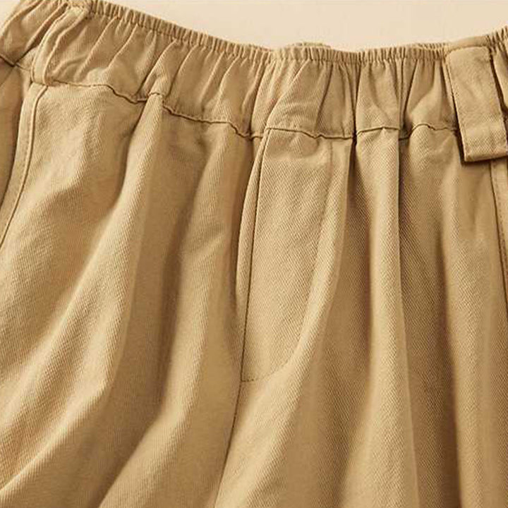Pantalones cortos casuales sueltos de algodón liso de verano para mujer con bolsillos de Buddha Stones