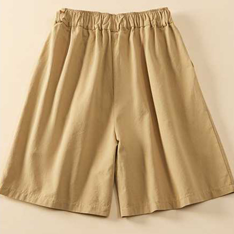 Pantalones cortos casuales sueltos de algodón liso de verano para mujer con bolsillos de Buddha Stones