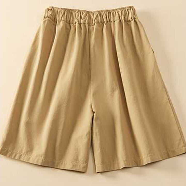 Pantalones cortos casuales sueltos de algodón liso de verano para mujer con bolsillos de Buddha Stones