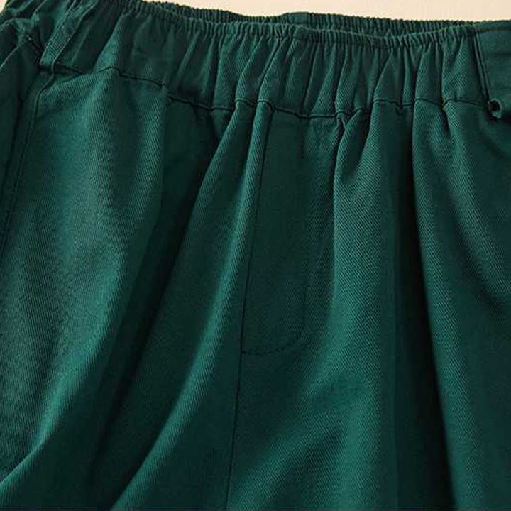 Pantalones cortos casuales sueltos de algodón liso de verano para mujer con bolsillos de Buddha Stones