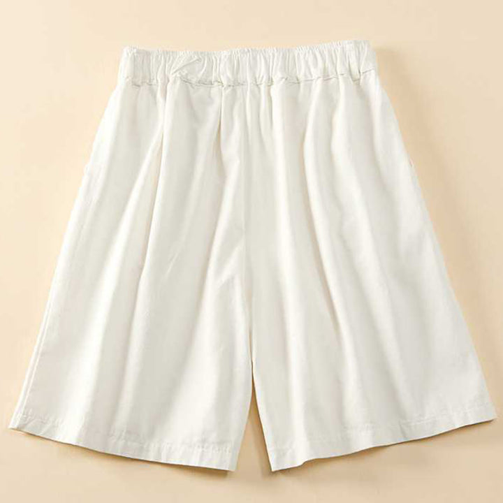 Pantalones cortos casuales sueltos de algodón liso de verano para mujer con bolsillos de Buddha Stones