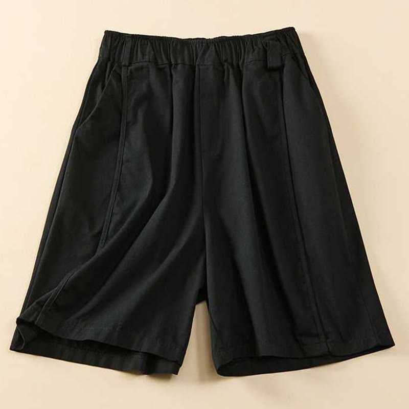 Pantalones cortos casuales sueltos de algodón liso de verano para mujer con bolsillos de Buddha Stones