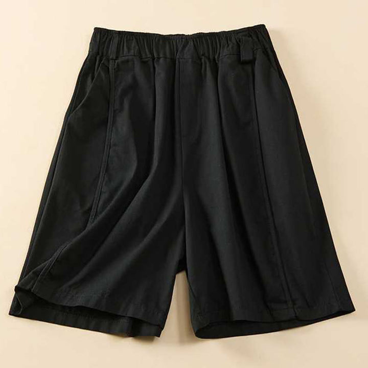 Pantalones cortos casuales sueltos de algodón liso de verano para mujer con bolsillos de Buddha Stones