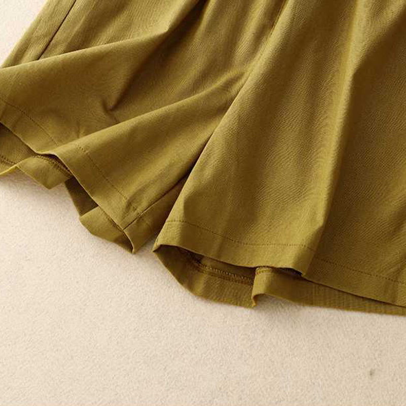 Pantalones cortos de verano informales, holgados, lisos, con botones de rana, de algodón y lino para mujer, con bolsillos, de Buddha Stones