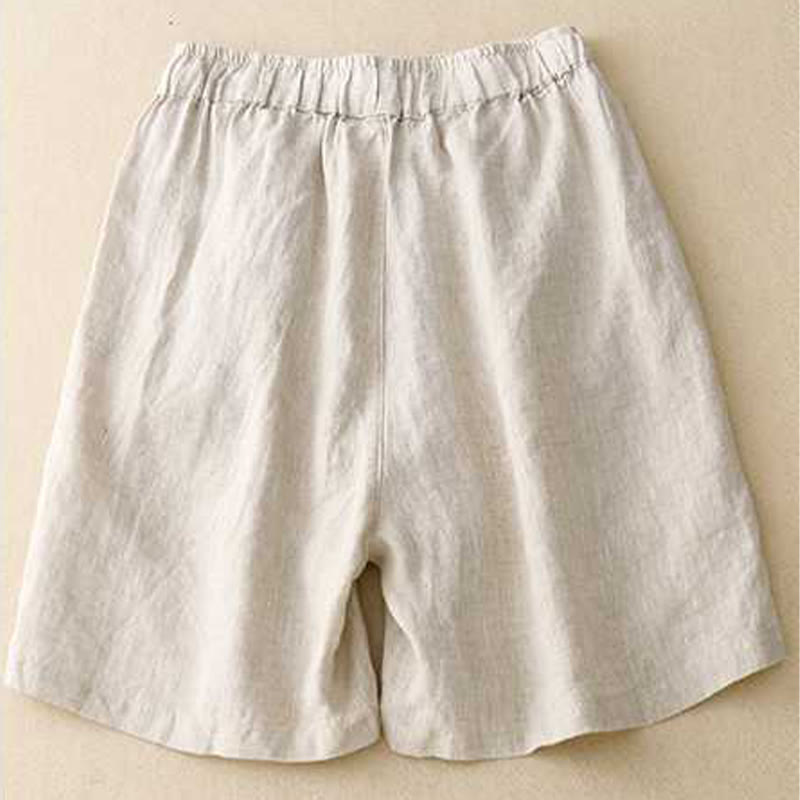 Pantalones cortos de verano informales, holgados, lisos, con botones de rana, de algodón y lino para mujer, con bolsillos, de Buddha Stones