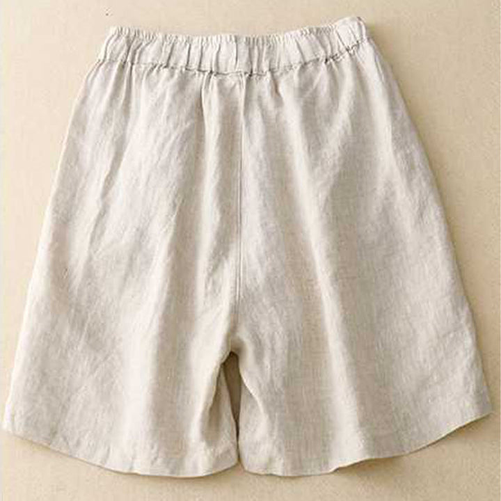 Pantalones cortos de verano informales, holgados, lisos, con botones de rana, de algodón y lino para mujer, con bolsillos, de Buddha Stones