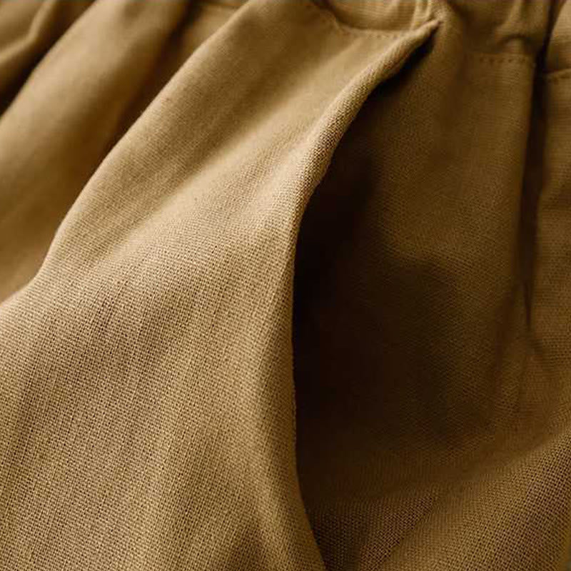 Pantalones cortos de verano informales, holgados, lisos, con botones de rana, de algodón y lino para mujer, con bolsillos, de Buddha Stones