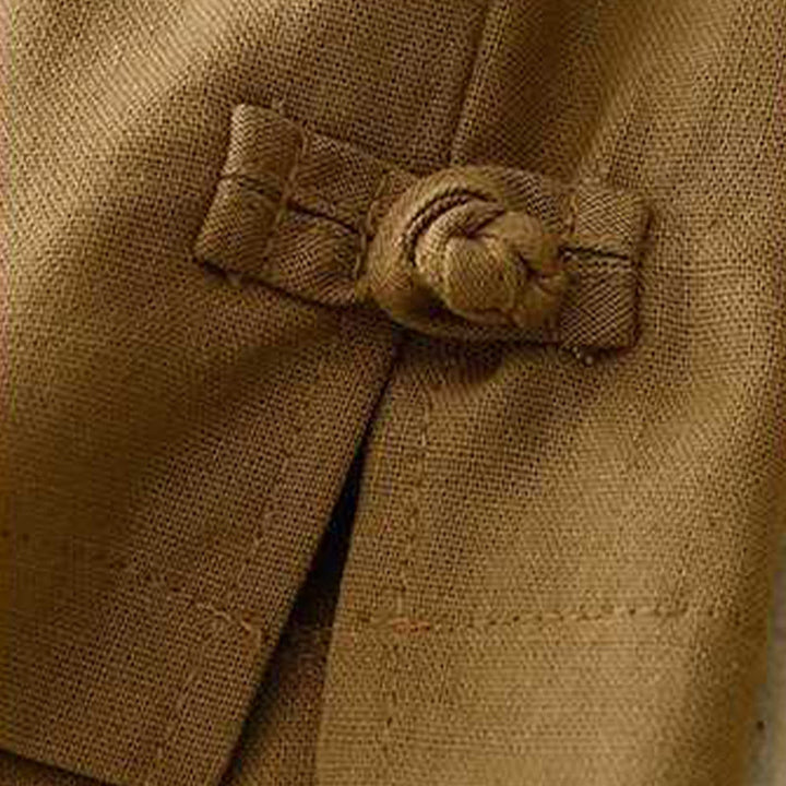 Pantalones cortos de verano informales, holgados, lisos, con botones de rana, de algodón y lino para mujer, con bolsillos, de Buddha Stones
