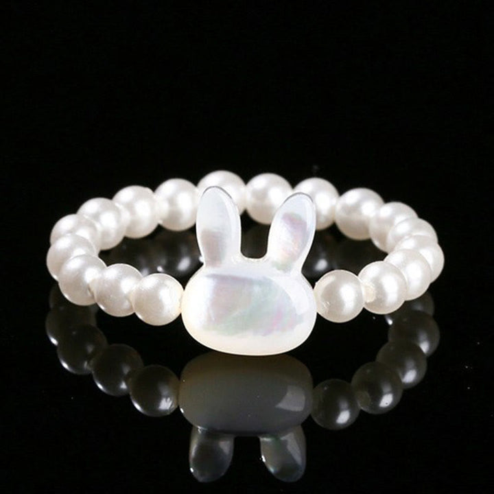 Anillo elástico con cuentas de piedra Tridacna de 3 Buddha Stones y bendición de conejo.