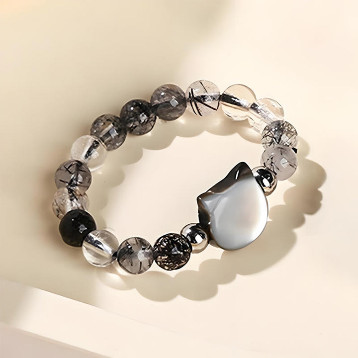Anillo de conejo y gato con piedra Tridacna de cuarzo rutilado negro de 3 mm de Buddha Stones - image 12