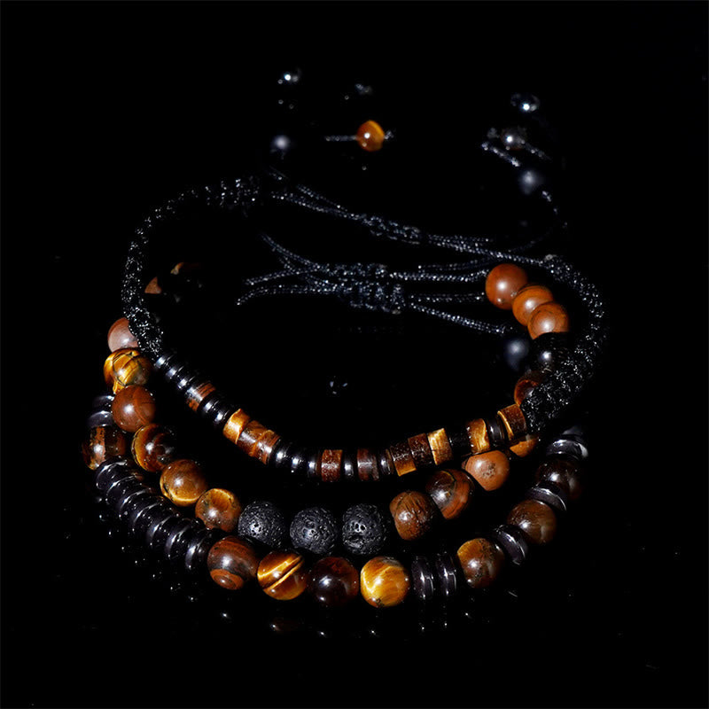 Juego de 3 pulseras protectoras de piedra de lava y ojo de tigre de Buddha Stones - image 9