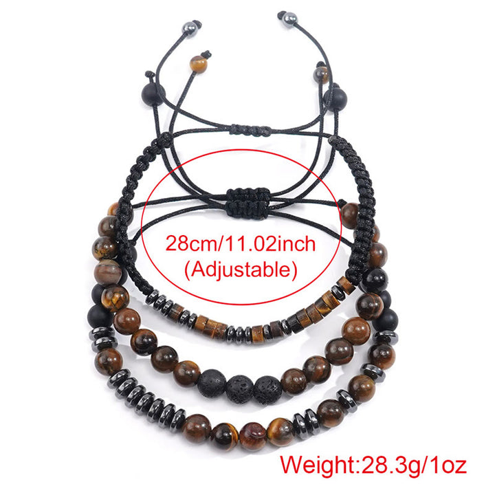 Juego de 3 pulseras protectoras de piedra de lava y ojo de tigre de Buddha Stones - image 10