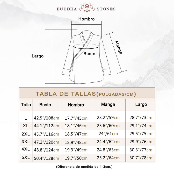 Traje de espiga de algodón y lino con botones de rana y color liso con Buddha Stones para hombre