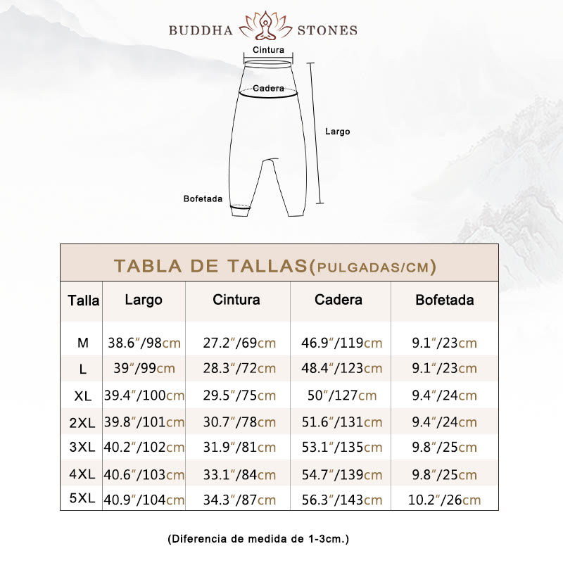 Pantalones harén largos de algodón con estampado de hojas, vides y Buddha Stones para hombre con bolsillos - image 3