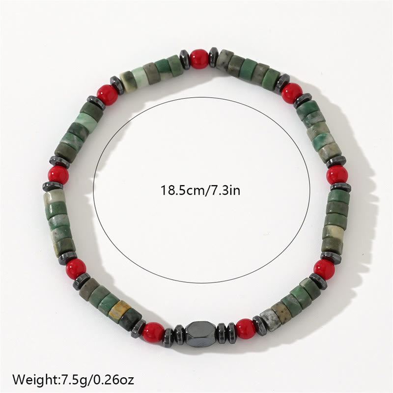 Pulsera poderosa de hematita y coral rojo con piedras verdes naturales de Buddha Stones