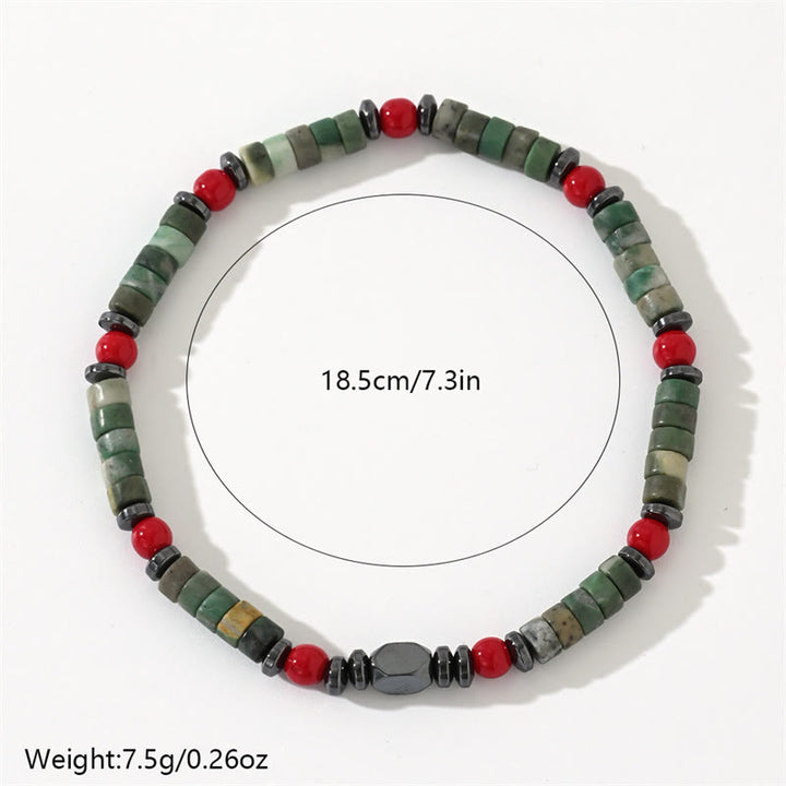 Pulsera poderosa de hematita y coral rojo con piedras verdes naturales de Buddha Stones