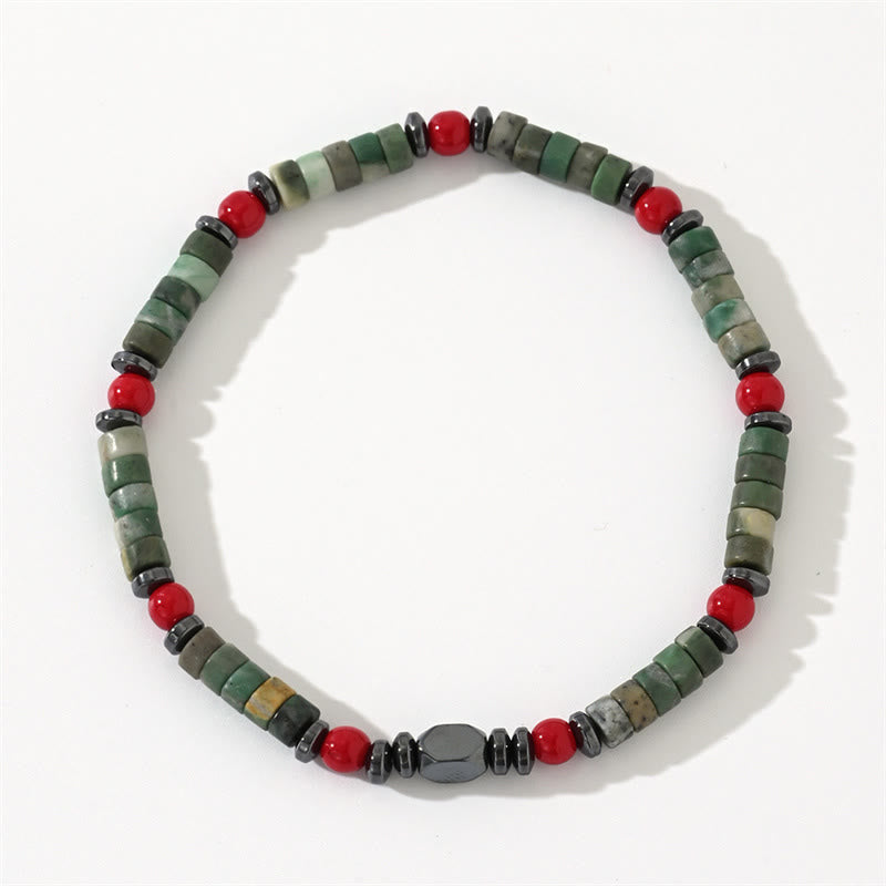 Pulsera poderosa de hematita y coral rojo con piedras verdes naturales de Buddha Stones