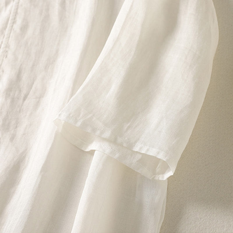 Vestido midi de algodón y lino para mujer, de manga larga, liso, con botones de rana y Buddha Stones - image 11