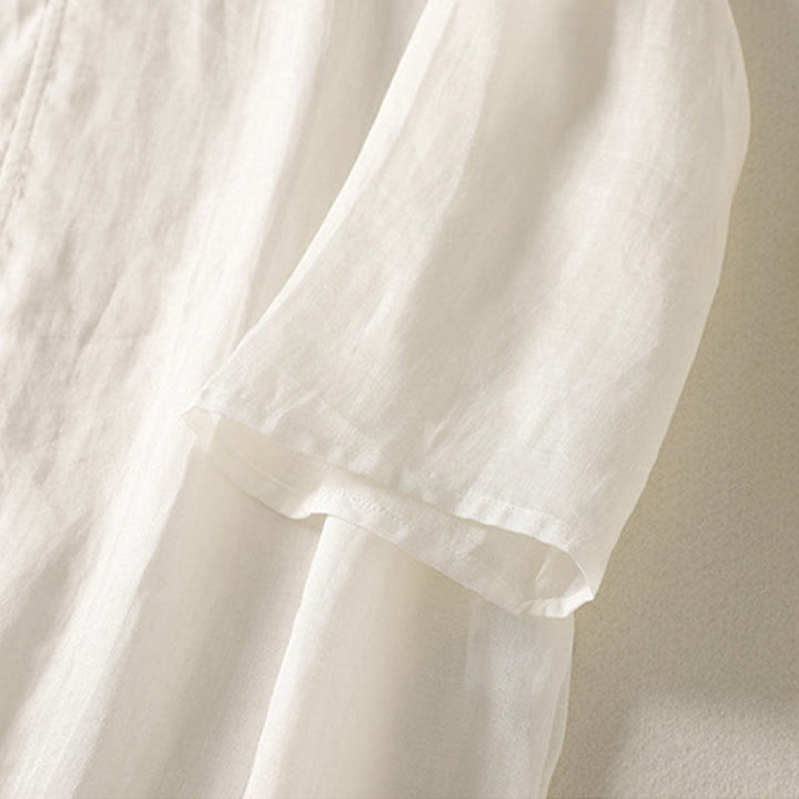 Vestido midi de algodón y lino para mujer, de manga larga, liso, con botones de rana y Buddha Stones - image 11