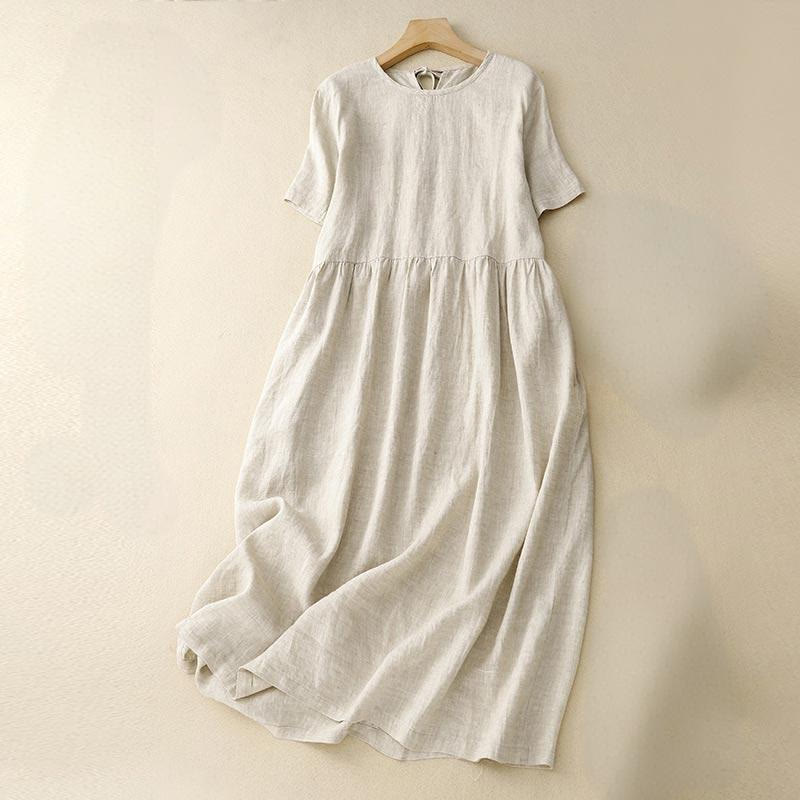 Vestido midi informal de mujer con Buddha Stones, manga corta, tirantes con lazo y bolsillos. - Beige - US8-10，UK/AU12-14，EU40-42 (2XL) - image 13