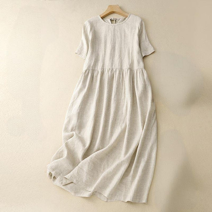 Vestido midi informal de mujer con Buddha Stones, manga corta, tirantes con lazo y bolsillos. - Beige - US8-10，UK/AU12-14，EU40-42 (2XL) - image 13