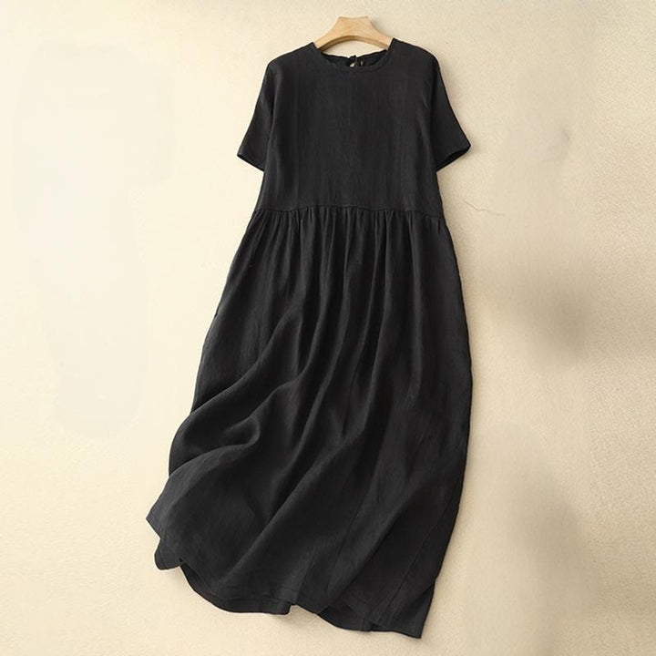 Vestido midi informal de manga corta con lazo y tirantes para mujer con bolsillos y estampado de Buddha Stones - Negro - US8-10，UK/AU12-14，EU40-42 (2XL) - image 9