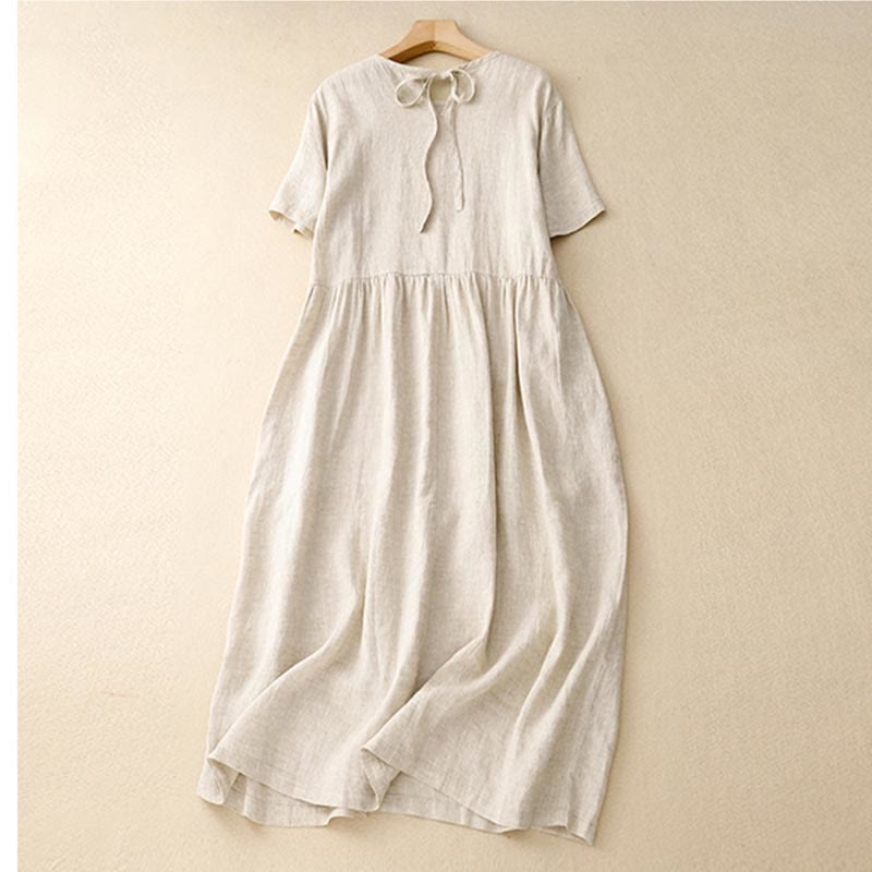 Vestido midi informal de manga corta con lazo y tirantes para mujer con bolsillos y estampado de Buddha Stones - image 15