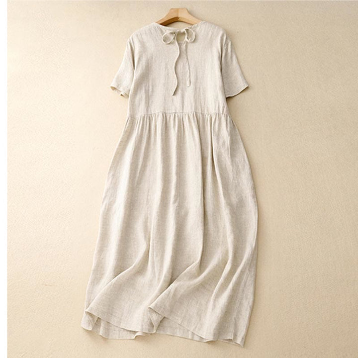 Vestido midi informal de manga corta con lazo y tirantes para mujer con bolsillos y estampado de Buddha Stones - image 15