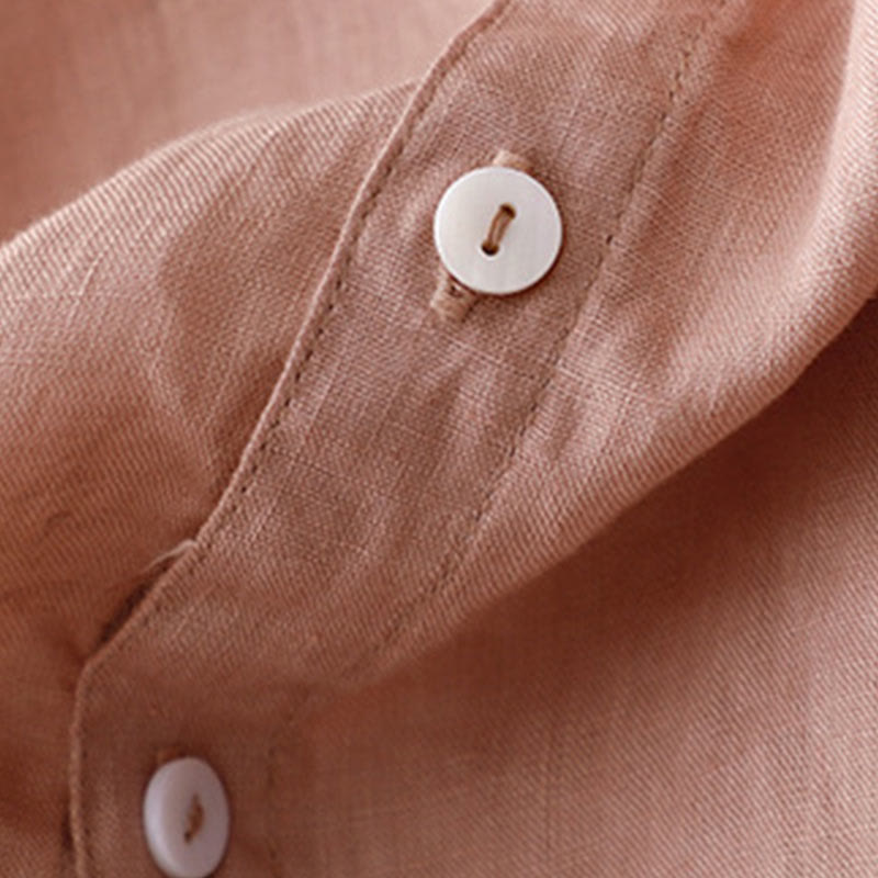 Vestido midi informal de lino y algodón con cuello redondo, volantes y botones, manga corta, para mujer, de Buddha Stones - image 17