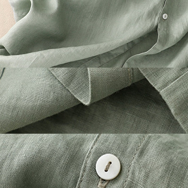 Vestido midi informal de lino y algodón con cuello redondo, volantes y botones, manga corta, para mujer, de Buddha Stones - image 10