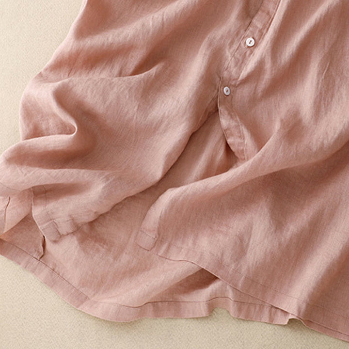 Vestido midi informal de lino y algodón con cuello redondo, volantes y botones, manga corta, para mujer, de Buddha Stones - image 18