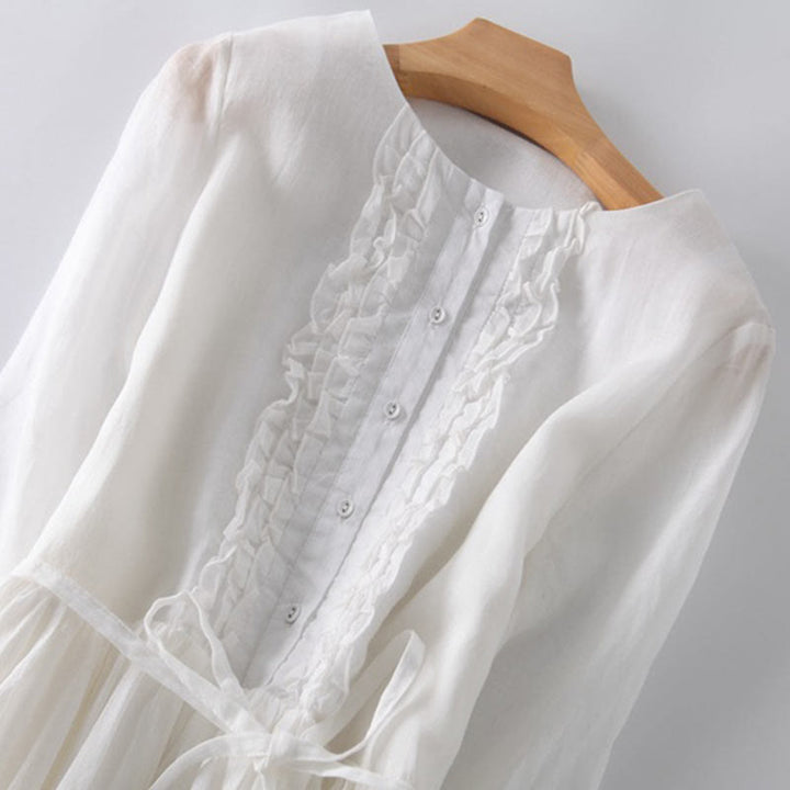Vestido midi informal con volantes, manga corta, cordones y bolsillos para mujer de Buddha Stones - image 15