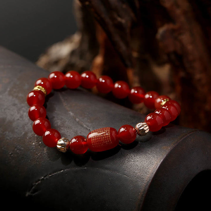 Buddha Stones Ágata roja natural Ágata verde Sutras budistas Pulsera tranquila