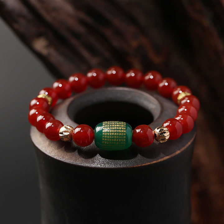 Buddha Stones Ágata roja natural Ágata verde Sutras budistas Pulsera tranquila