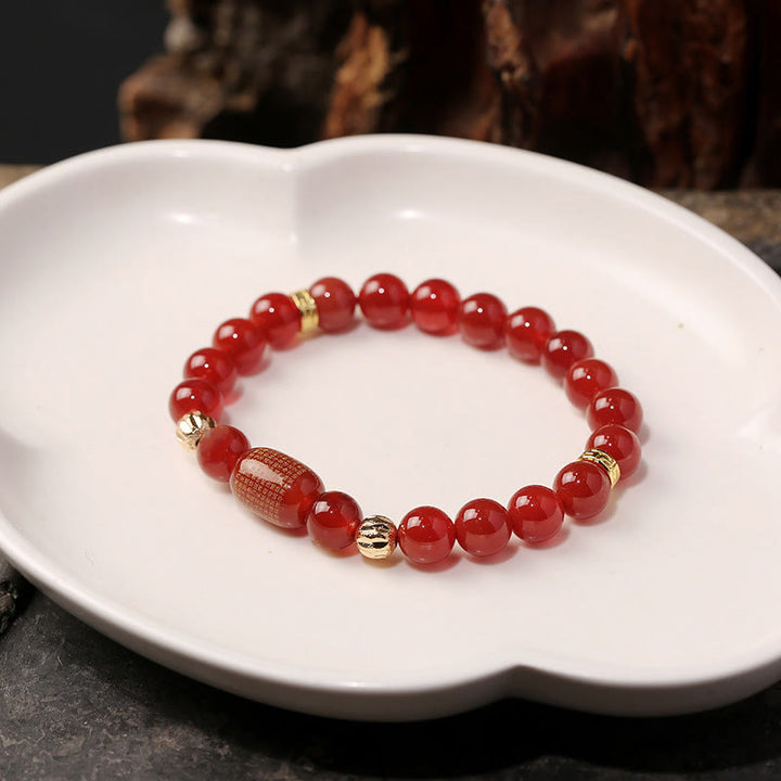 Buddha Stones Ágata roja natural Ágata verde Sutras budistas Pulsera tranquila
