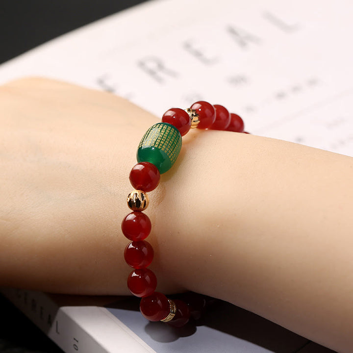 Buddha Stones Ágata roja natural Ágata verde Sutras budistas Pulsera tranquila