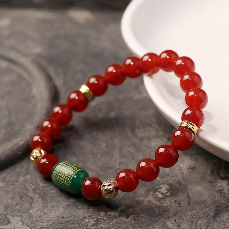 Buddha Stones Ágata roja natural Ágata verde Sutras budistas Pulsera tranquila