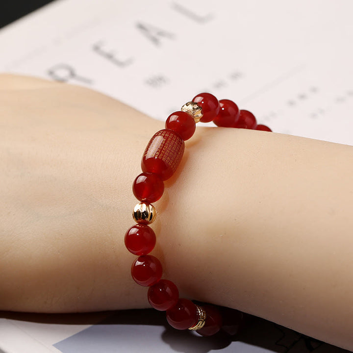 Buddha Stones Ágata roja natural Ágata verde Sutras budistas Pulsera tranquila
