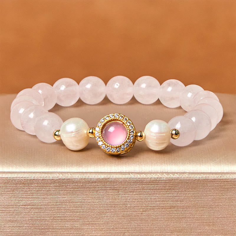 Pulsera de perlas de cristal rosa y Buddha Stones que aporta calidez - image 1