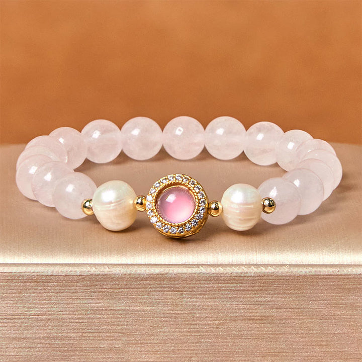 Pulsera de perlas de cristal rosa y Buddha Stones que aporta calidez - image 1