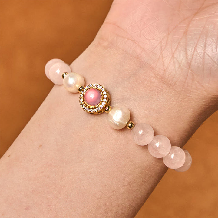 Pulsera de perlas de cristal rosa y Buddha Stones que aporta calidez - image 3