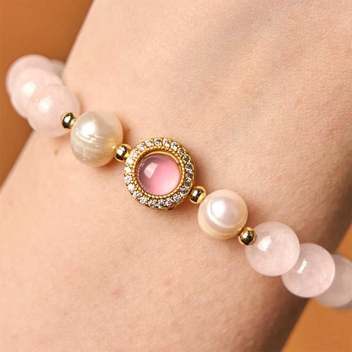 Pulsera de perlas de cristal rosa y Buddha Stones que aporta calidez - image 2
