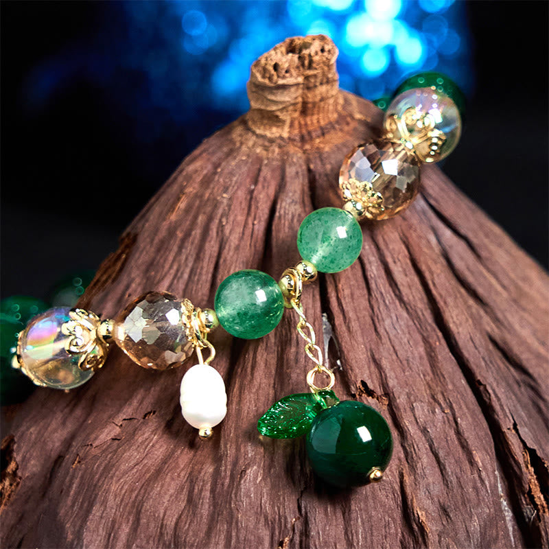 Pulsera positiva con cuentas de ojo de tigre verde natural de Buddha Stones y hoja verde