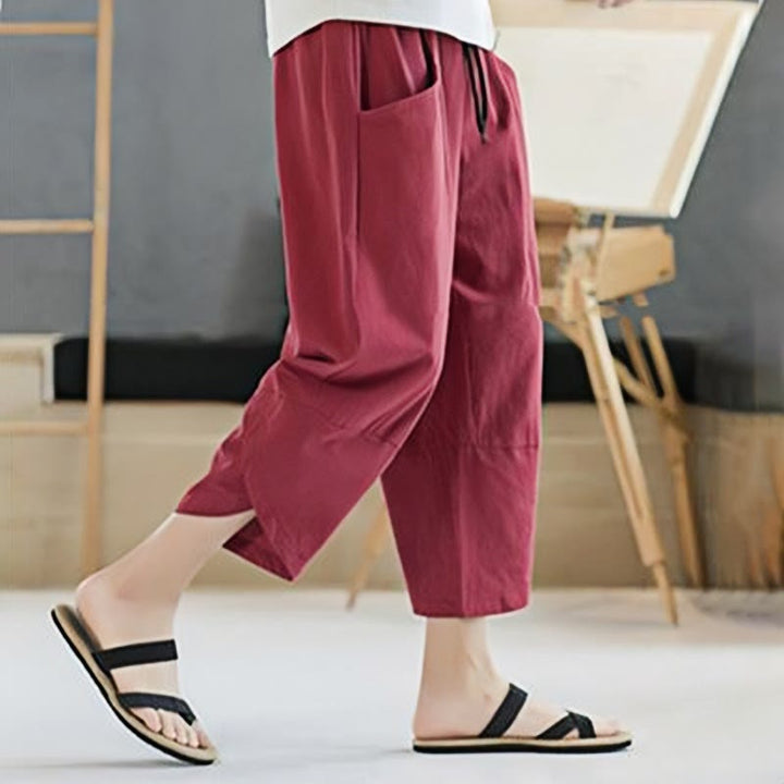 Pantalones de verano para hombre Buddha Stones, color liso, largo 7-8, con cordón ajustable y bolsillos. - image 32