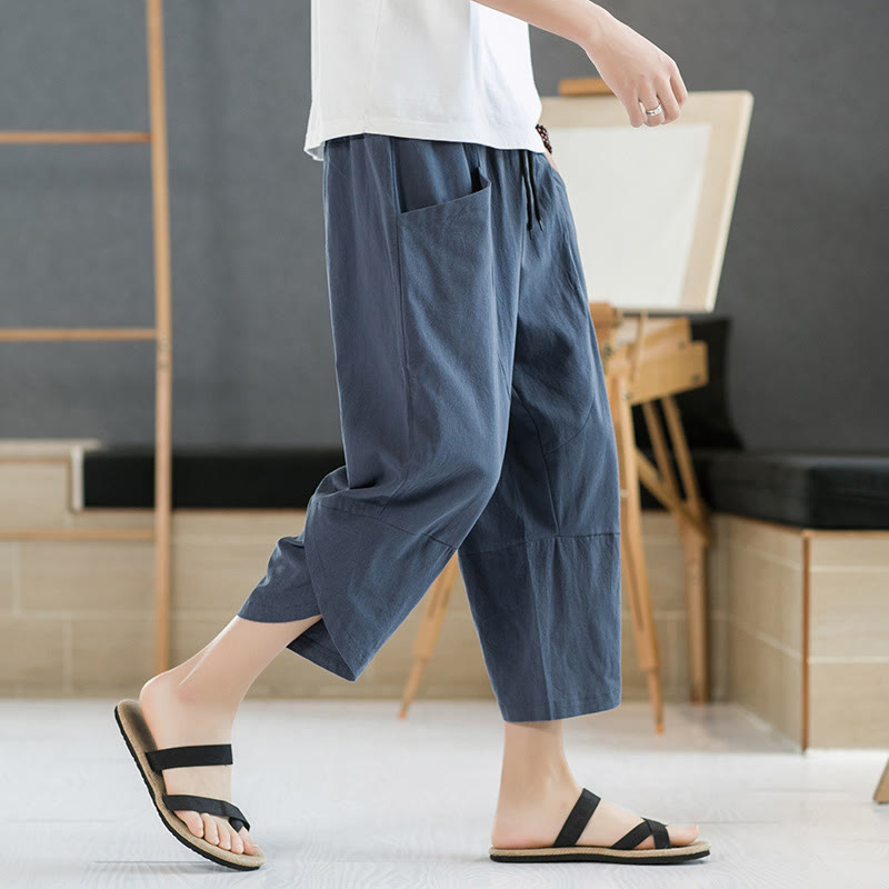 Pantalones de verano para hombre Buddha Stones, color liso, largo 7-8, con cordón ajustable y bolsillos. - image 25