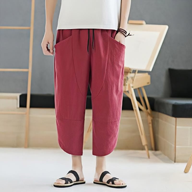 Pantalones de verano para hombre Buddha Stones, color liso, largo 7-8, con cordón ajustable y bolsillos. - image 29