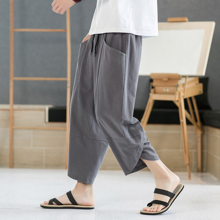 Pantalones de verano para hombre Buddha Stones, color liso, largo 7-8, con cordón ajustable y bolsillos. - image 18