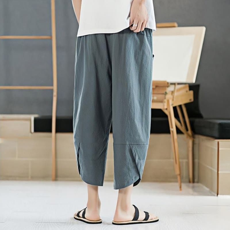 Pantalones de verano para hombre Buddha Stones, color liso, largo 7-8, con cordón ajustable y bolsillos. - image 2