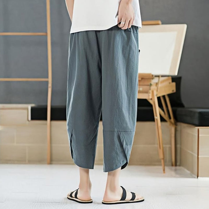 Pantalones de verano para hombre Buddha Stones, color liso, largo 7-8, con cordón ajustable y bolsillos. - image 2